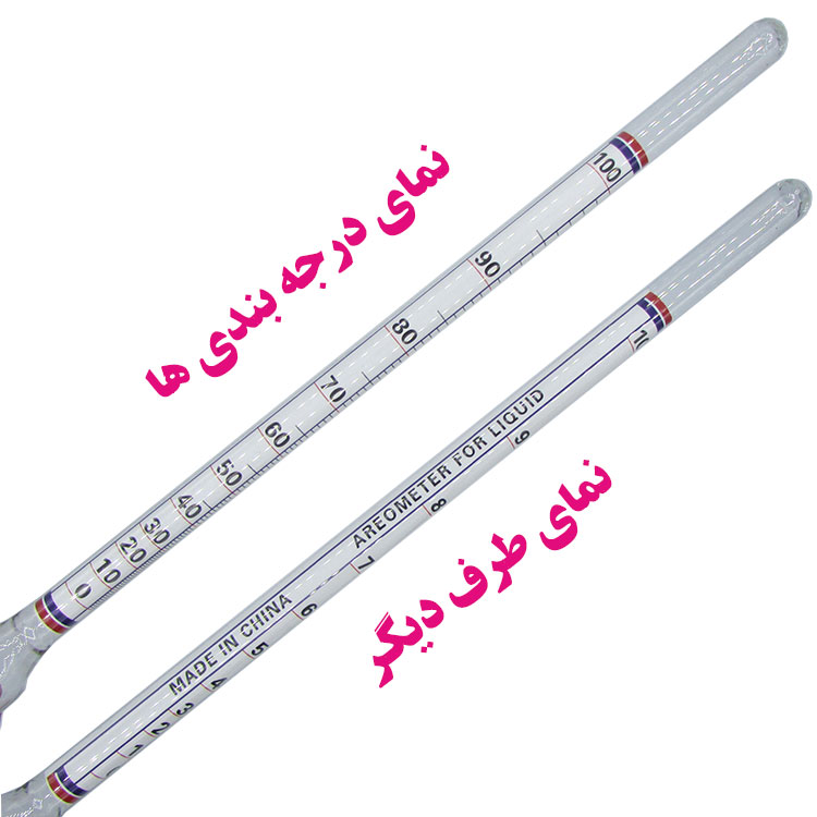 نمای درجه بندی های الکل متر چینی درجه یک ۰ تا ۱۰۰ درصد